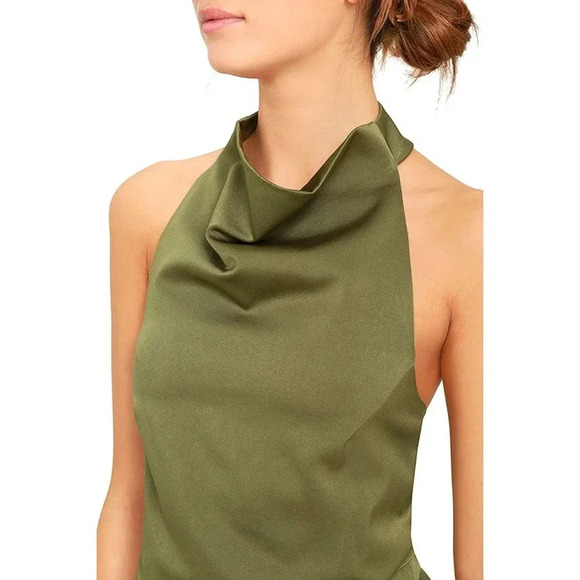 NWOT $148 ELLIATT Camo Olive Green Halter Dress - Asymmetric Cocktail Mini Dress - Picture 4 of 11